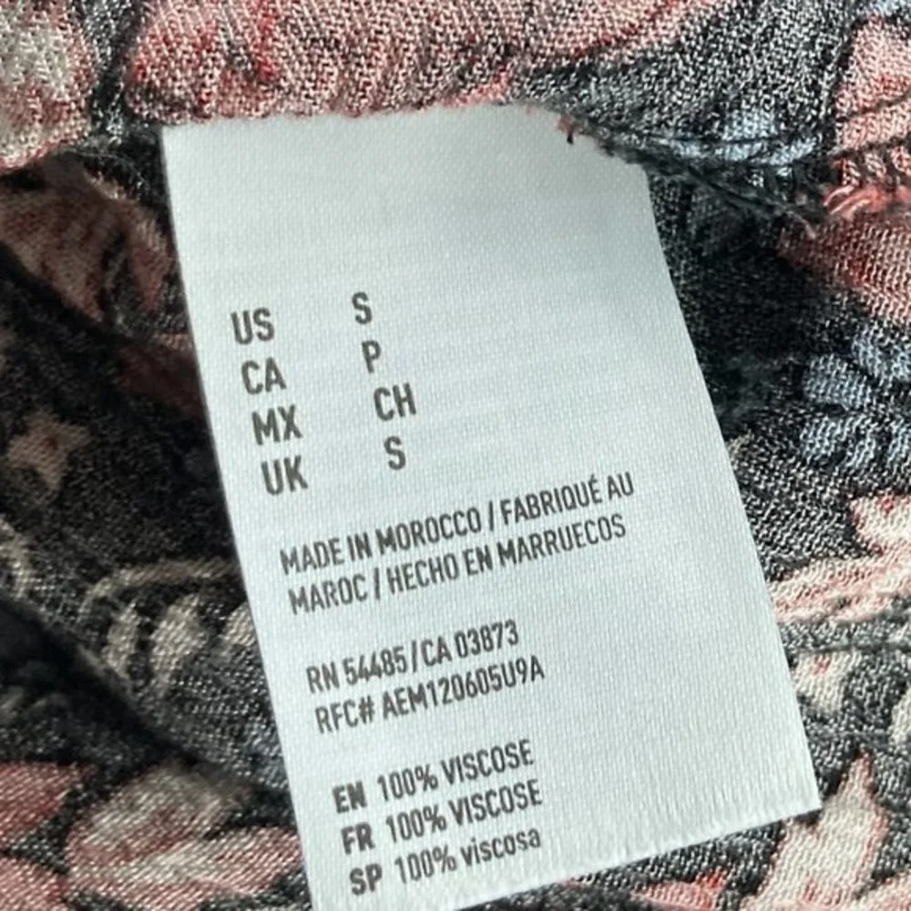 American Eagle S Black Floral Long Bell Sleeve‎ Flirty Mini Festival Boho Dress - Picture 6 of 6